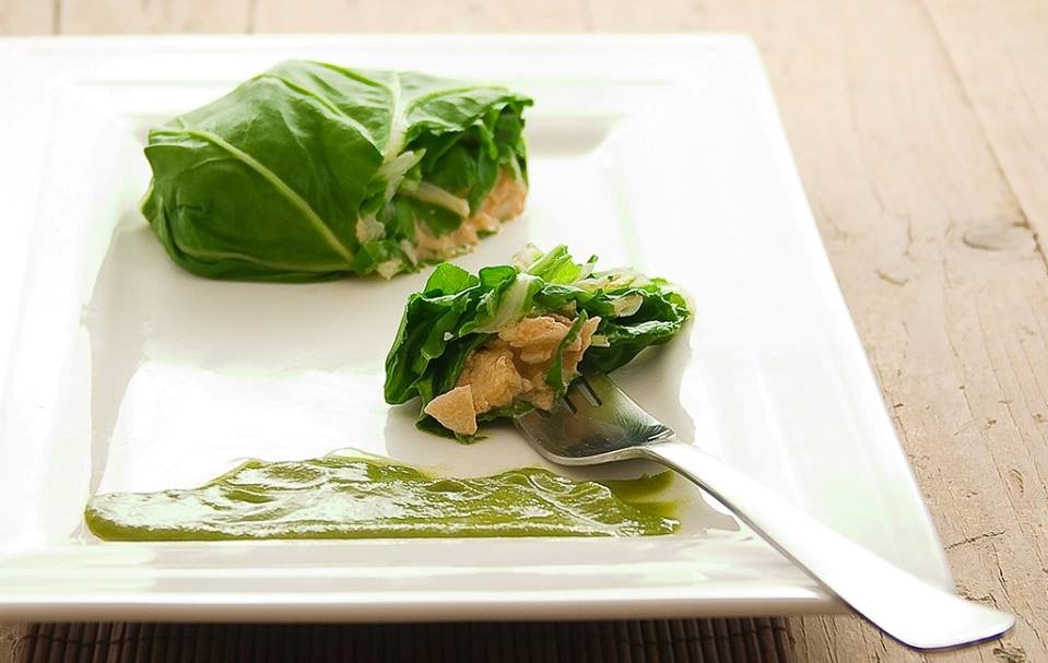 Wraps de acelga rellenos de pollo